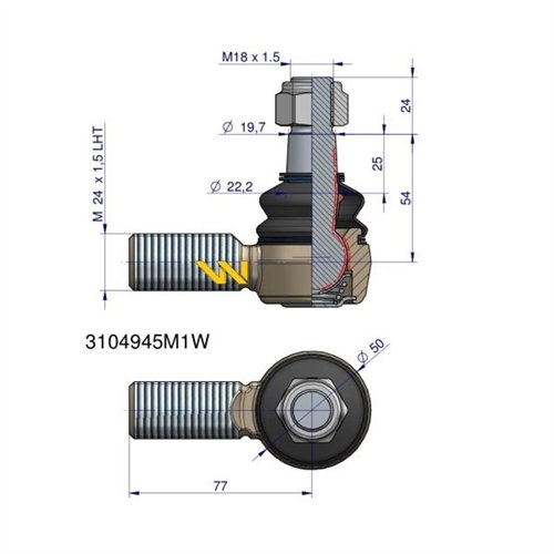Przegub kierowniczy 24x1.5L 3104945M1 WARYŃSKI