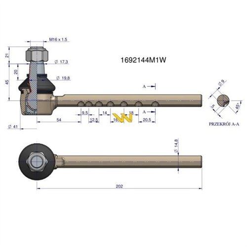 Przegub kierowniczy 1692144M1 WARYŃSKI