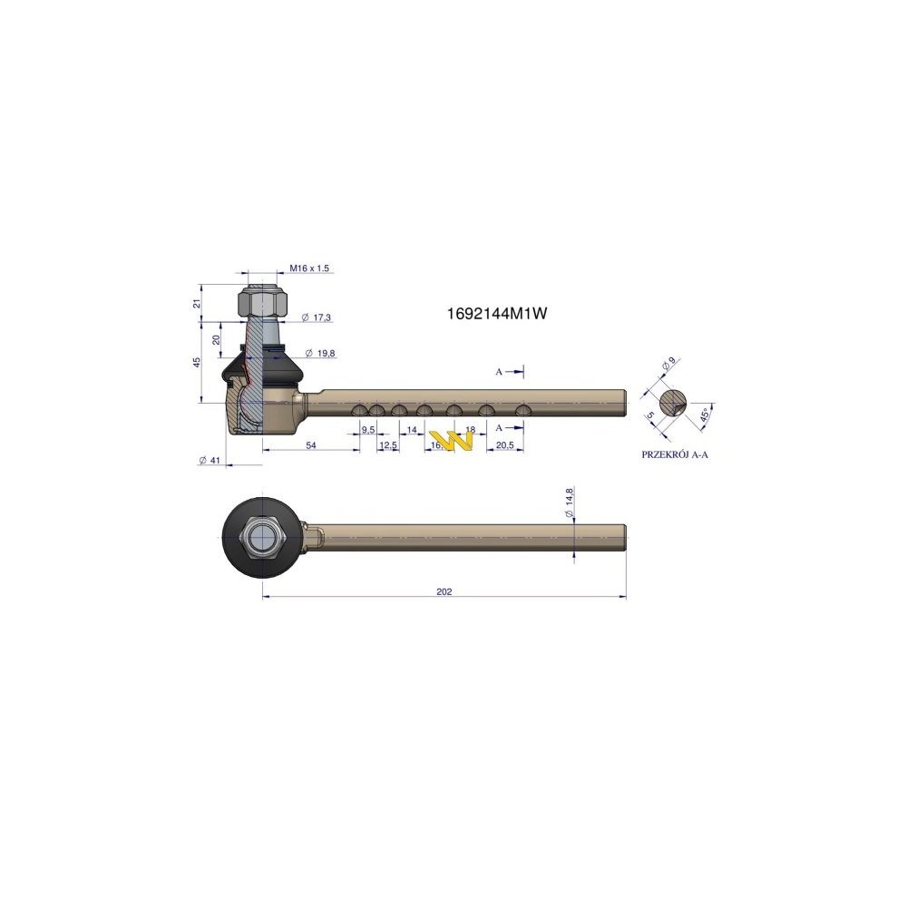 Przegub kierowniczy 1692144M1 WARYŃSKI