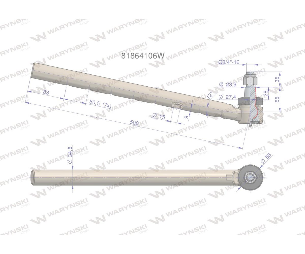 Przegub kierowniczy prawy 81864106 WARYŃSKI