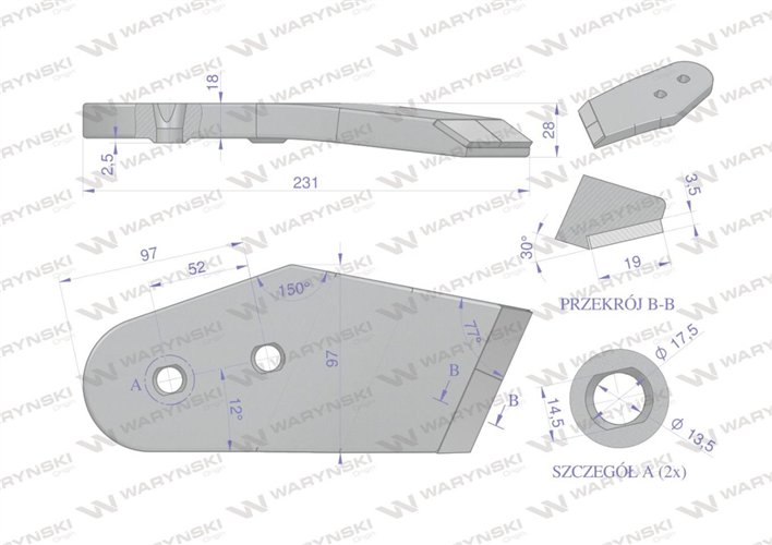 Dłuto. nakładka lemiesza prawa zastosowanie Kuhn Pług z węglikiem wolframu WARYŃSKI MAXX