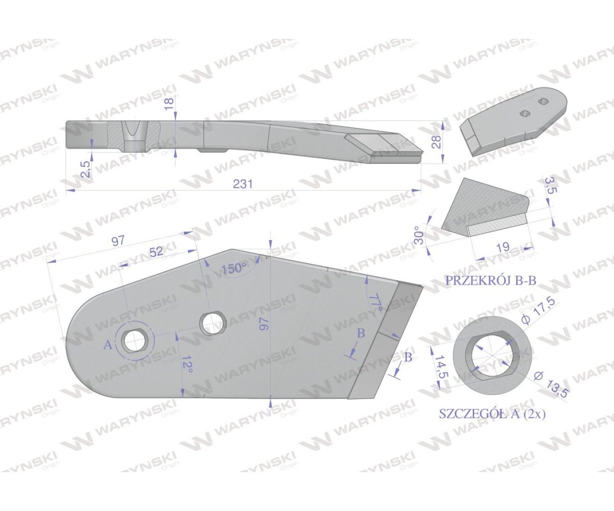 Dłuto. nakładka lemiesza prawa zastosowanie Kuhn Pług z węglikiem wolframu WARYŃSKI MAXX