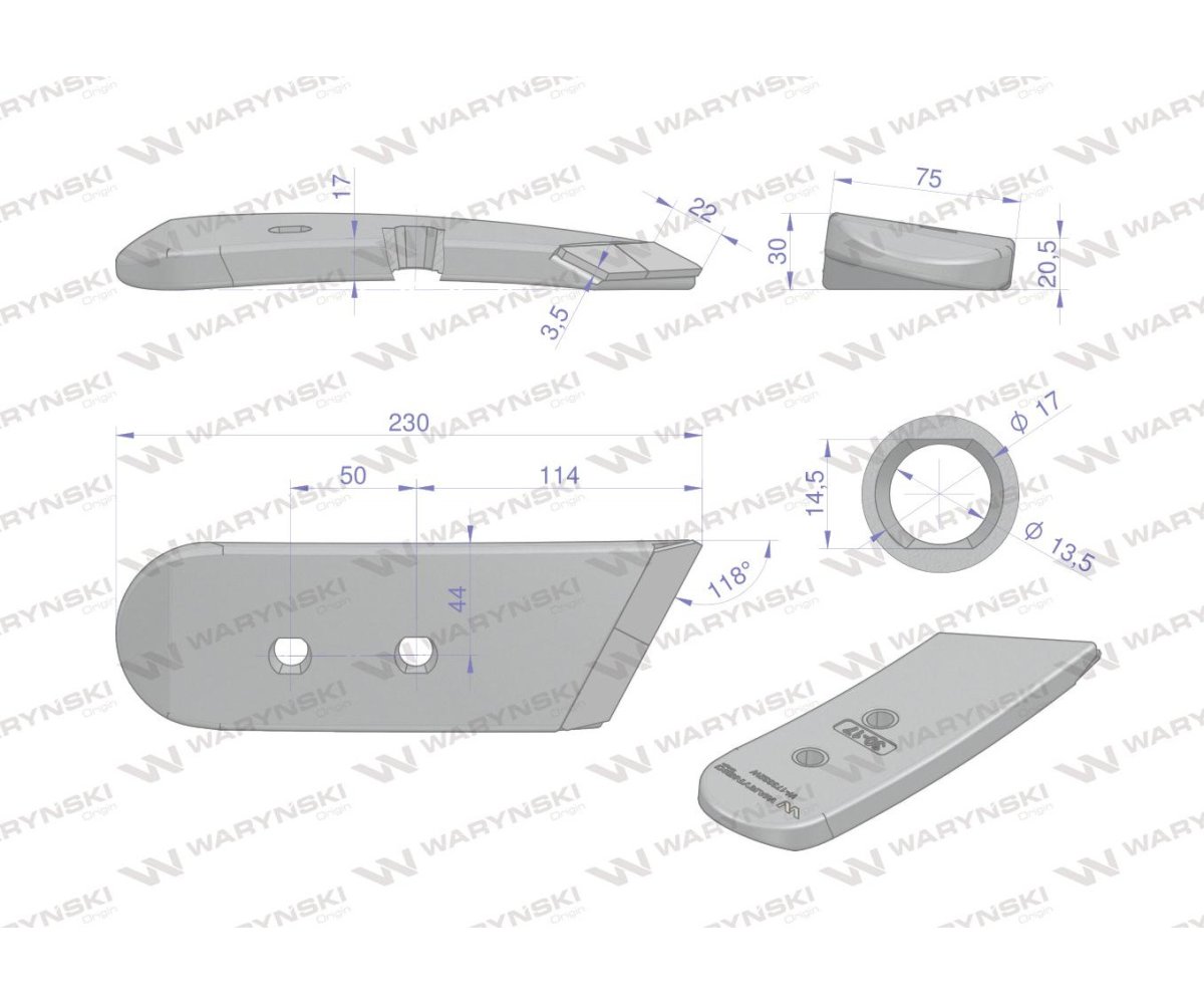 Dłuto. nakładka lemiesza prawe zastosowanie Gregoire-Besson Vogel&Noot 801101 z węglikiem wolframu WARYŃSKI MAXX