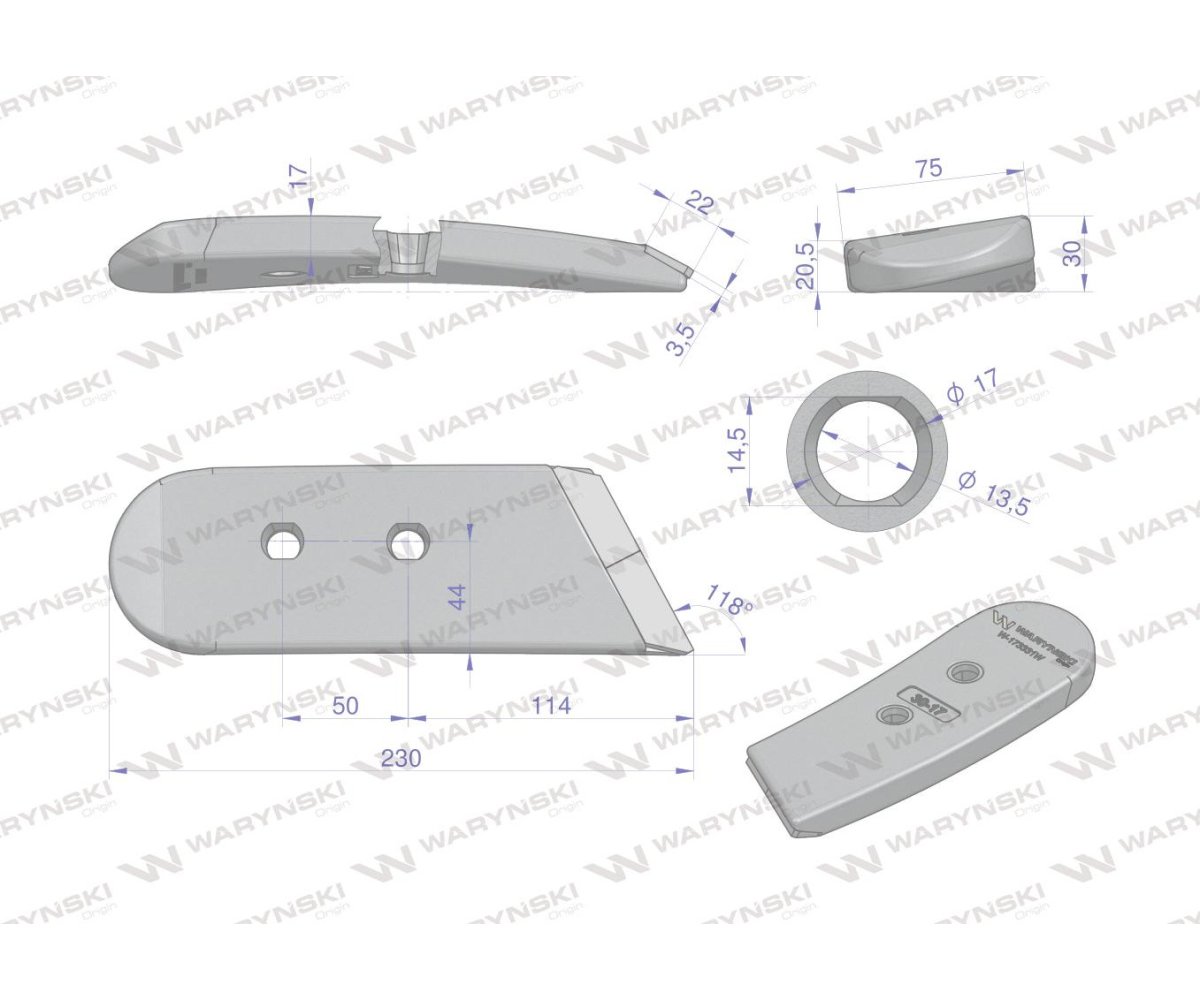 Dłuto. nakładka lemiesza lewe zastosowanie Gregoire-Besson Vogel&Noot 801102 z węglikiem wolframu WARYŃSKI MAXX