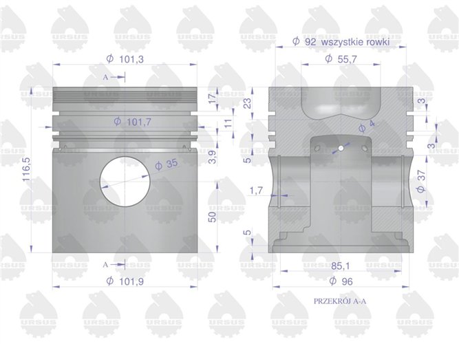 Zestaw naprawczy silnika 102/3 komora 55.7 mm 71010303 ZETOR ORYGINAŁ URSUS