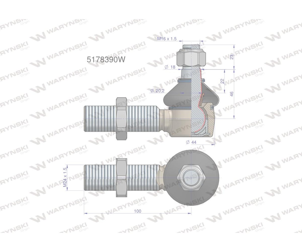 Przegub kierowniczy M24x1.5 5178378 WARYŃSKI