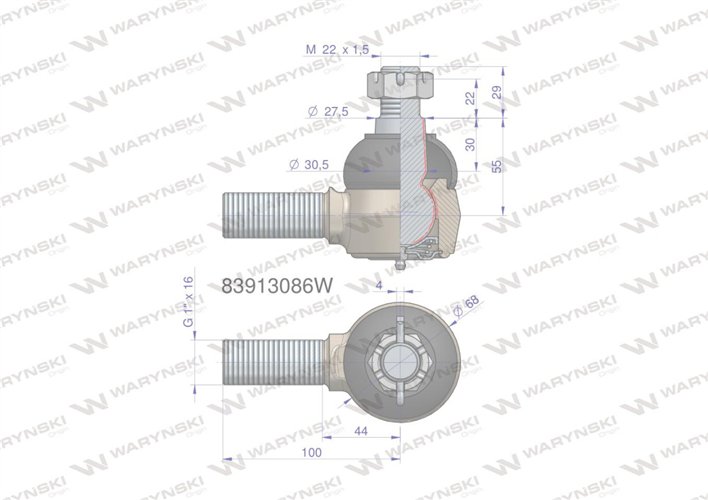 Przegub kierowniczy 1" 83913086 WARYŃSKI