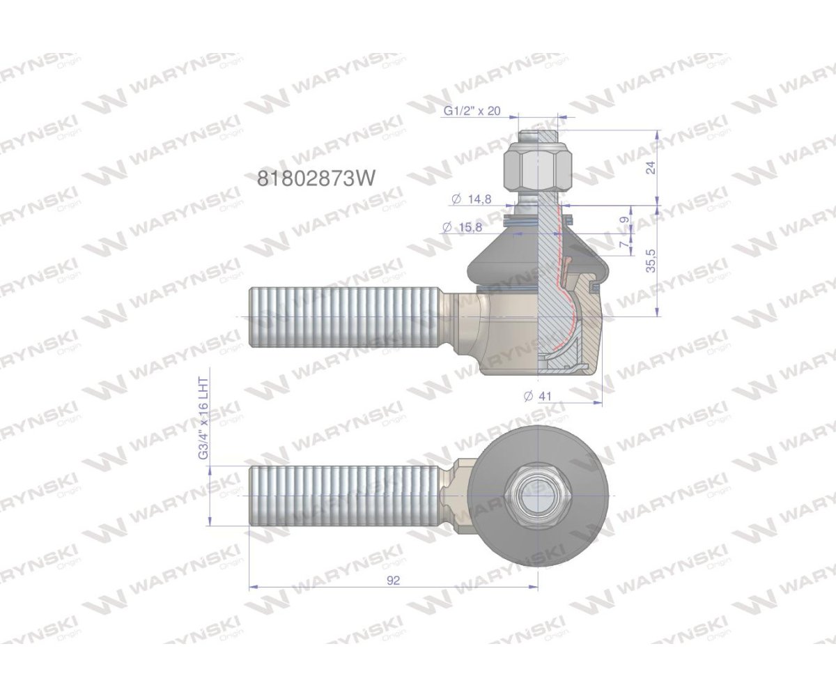 Przegub kierowniczy 3/4' 81802873 WARYŃSKI