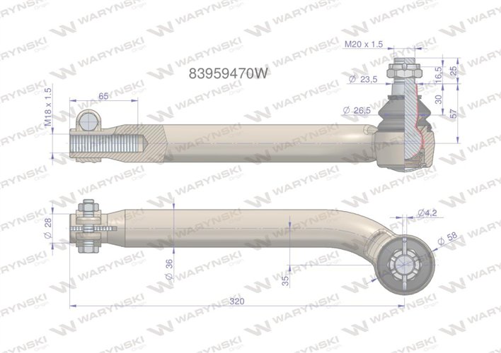 Przegub kierowniczy M18x1.5L 83959470 WARYŃSKI