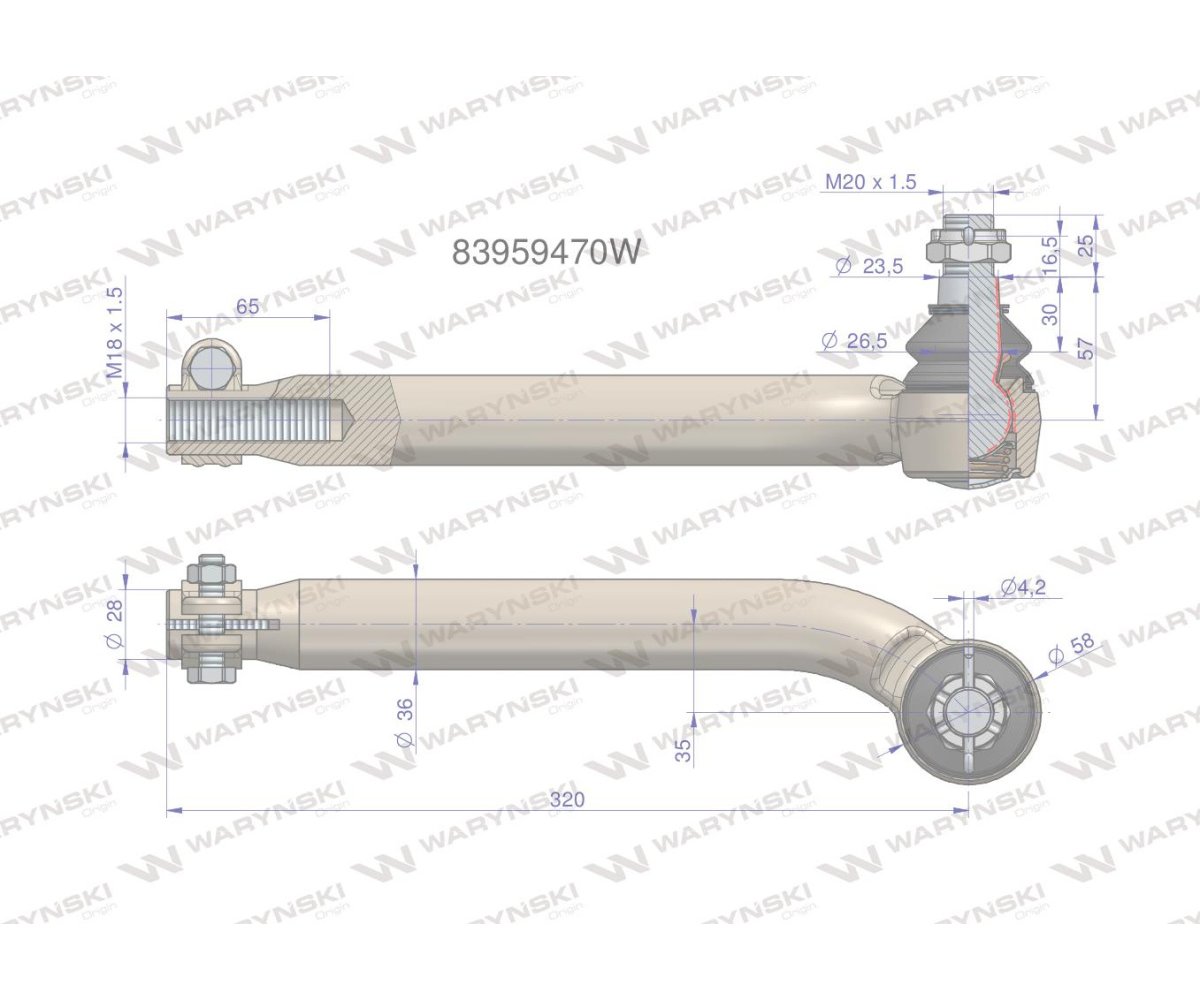 Przegub kierowniczy M18x1.5L 83959470 WARYŃSKI