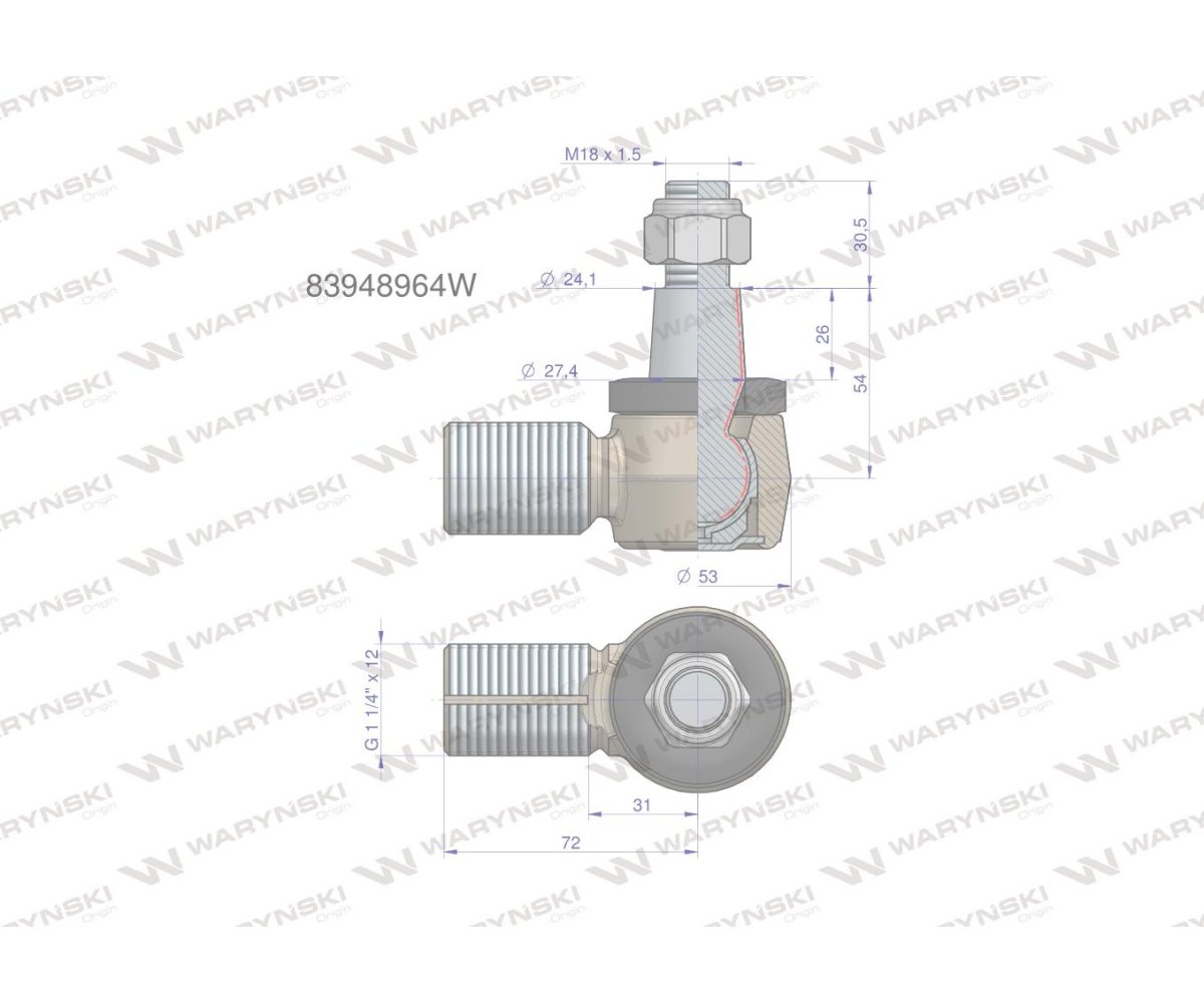 Przegub kierowniczy 1.1/4" 83948964 WARYŃSKI
