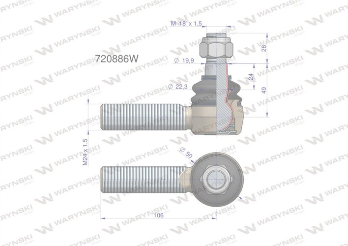 Przegub kierowniczy prawy M24x1.5 3010502 WARYŃSKI