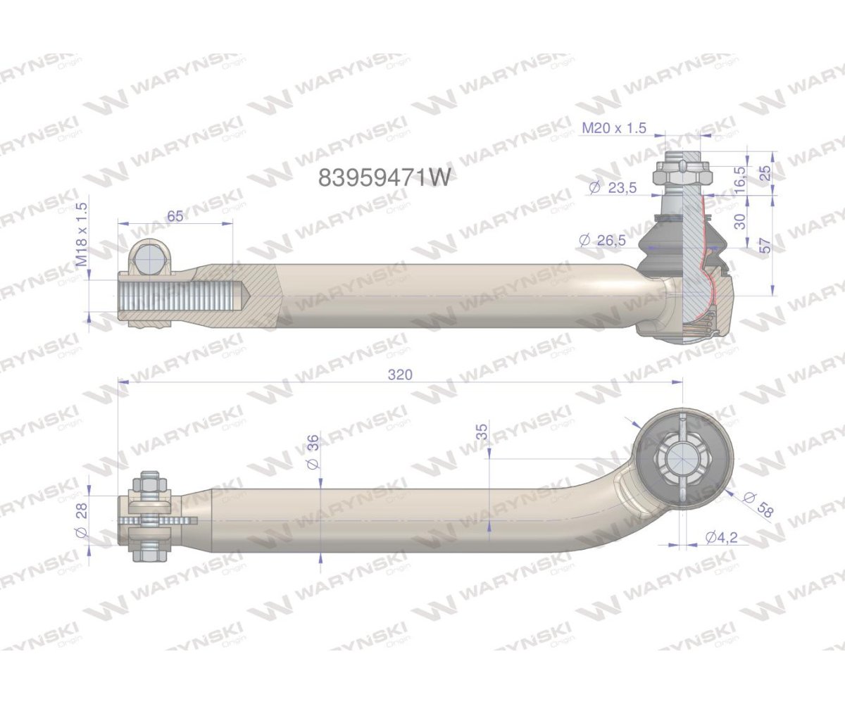 Przegub kierowniczy M18x1.5 83959471 WARYŃSKI