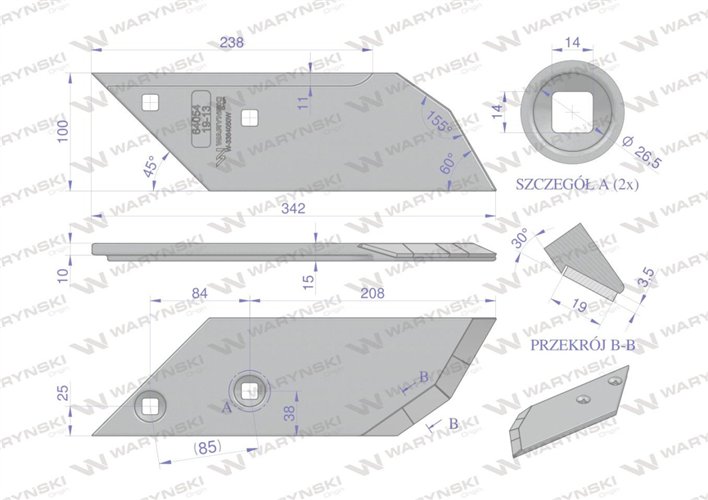 Dłuto. nakładka lemiesza prawa zastosowanie Lemken Pług z węglikiem wolframu WARYŃSKI MAXX
