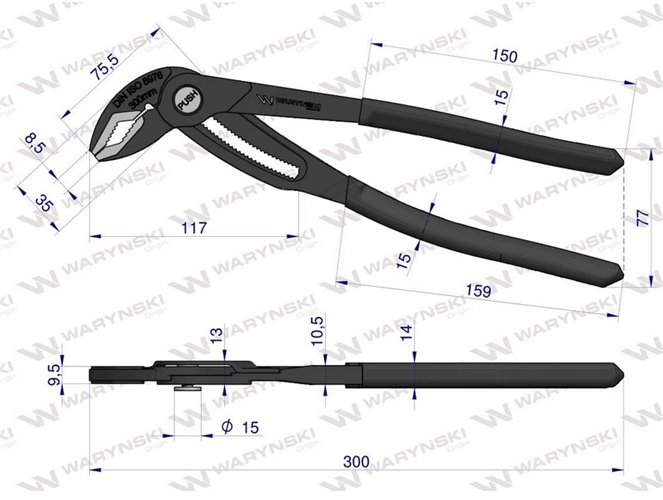 Szczypce do rur szybkonastawne 300mm. zakres szczęk 70 mm Waryński