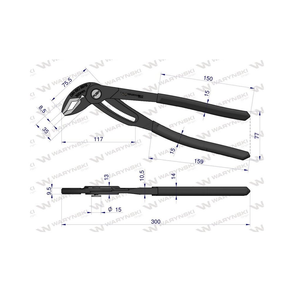 Szczypce do rur szybkonastawne 300mm. zakres szczęk 70 mm Waryński