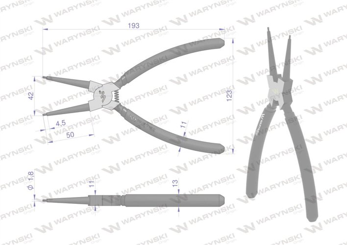Szczypce do pierścieni osadczych 200 mm wewnętrzne proste Waryński