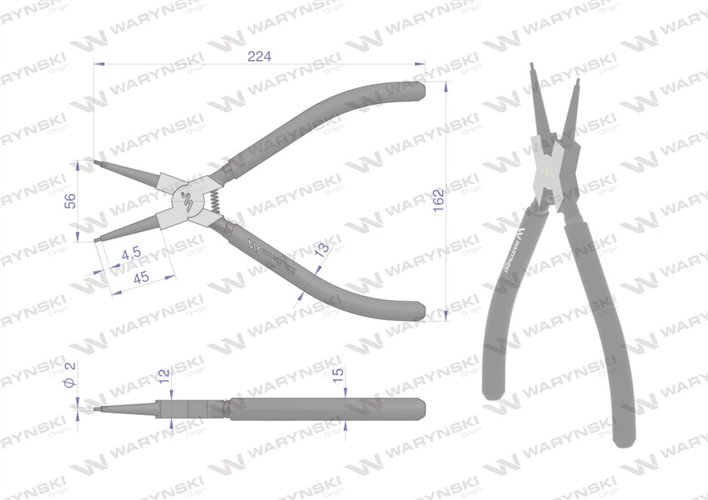 Szczypce do pierścieni osadczych 240 mm wewnętrzne proste Waryński