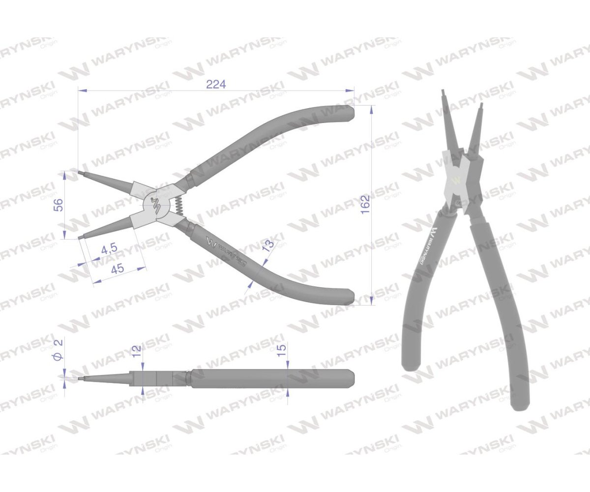 Szczypce do pierścieni osadczych 240 mm wewnętrzne proste Waryński