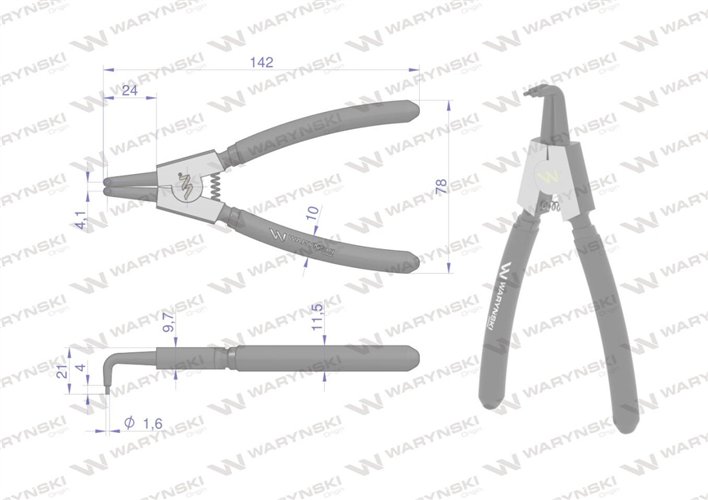 Szczypce do pierścieni osadczych 150 mm zewnętrzne wygięte Waryński