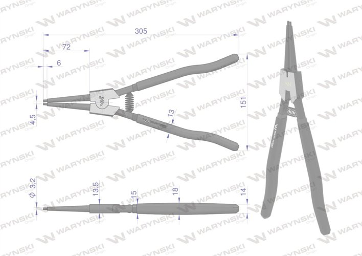 Szczypce do pierścieni osadczych 300 mm zewnętrzne proste Waryński