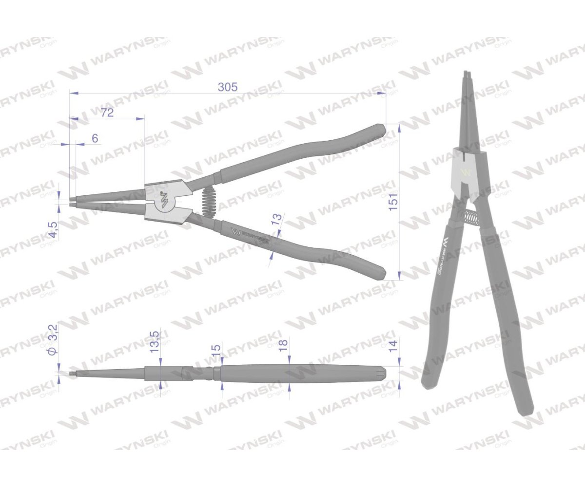 Szczypce do pierścieni osadczych 300 mm zewnętrzne proste Waryński