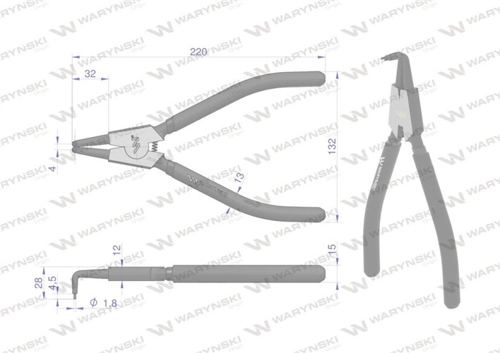 Szczypce do pierścieni osadczych 240 mm zewnętrzne wygięte Waryński