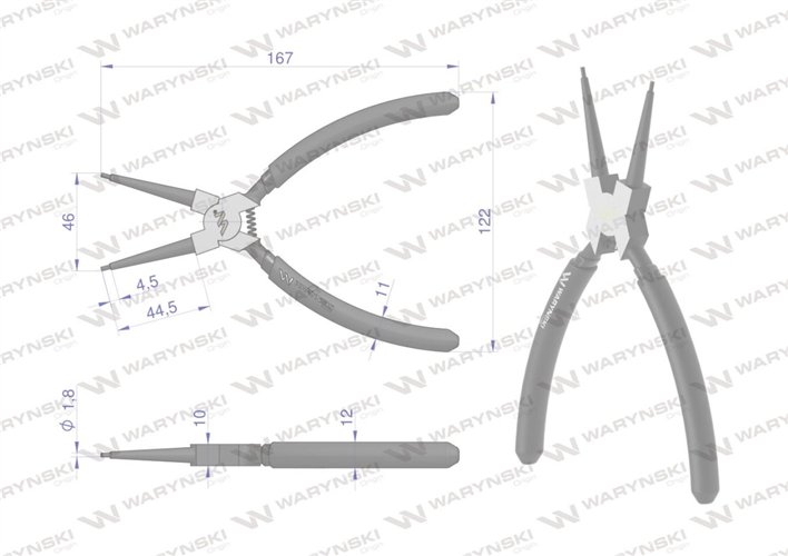 Szczypce do pierścieni osadczych 180 mm wewnętrzne proste Waryński