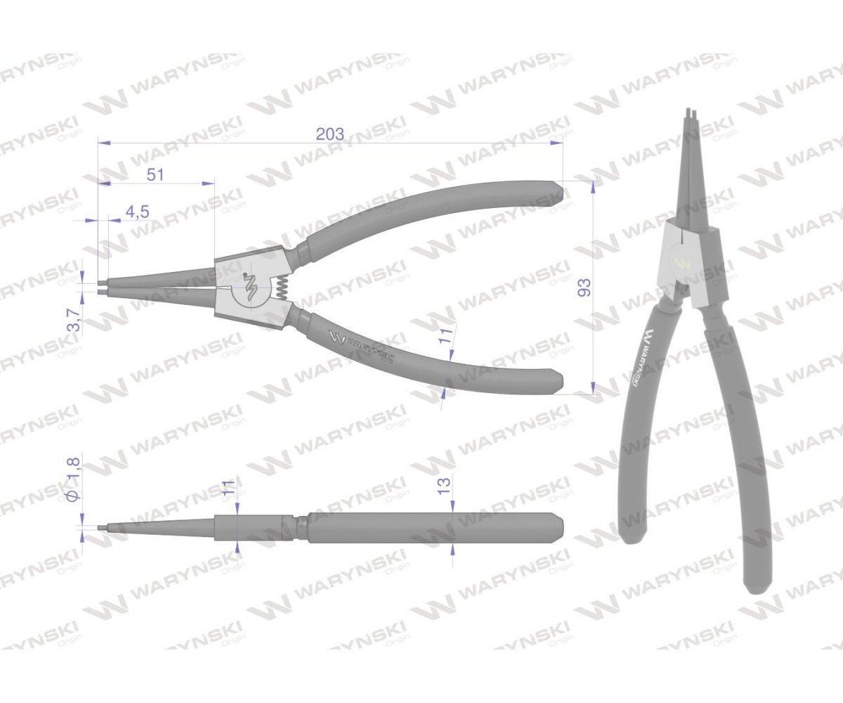 Szczypce do pierścieni osadczych 200 mm zewnętrzne proste Waryński