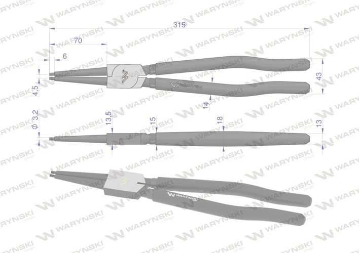 Szczypce do pierścieni osadczych 300 mm wewnętrzne proste Waryński