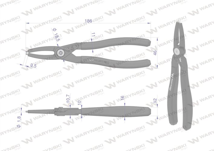 Specjalistyczne szczypce do pierścieni osadczych 178 mm wewnętrzne proste Waryński