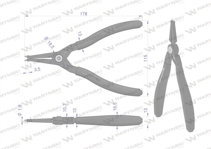 Specjalistyczne szczypce do pierścieni osadczych 178 mm zewnętrzne proste Waryński