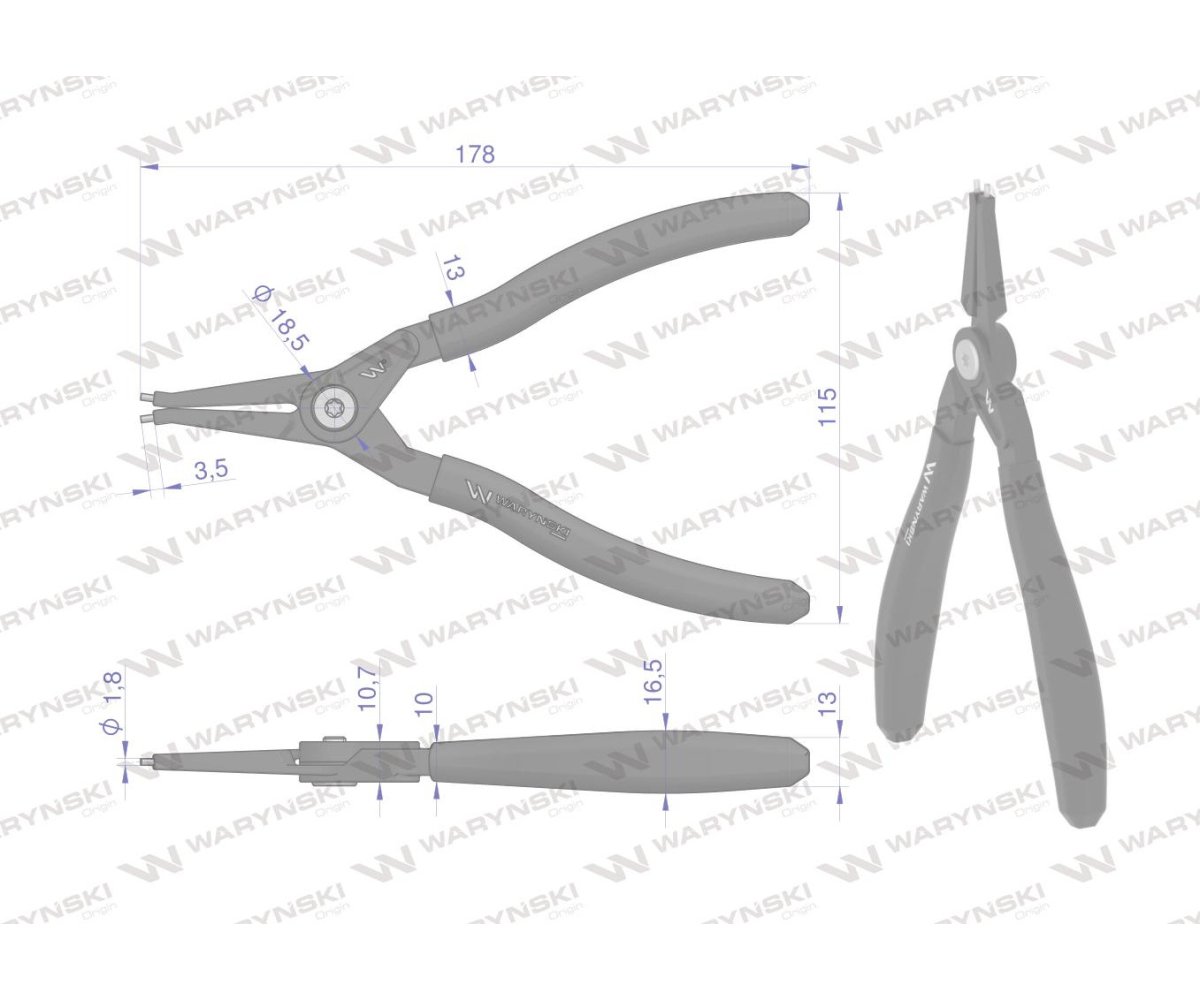 Specjalistyczne szczypce do pierścieni osadczych 178 mm zewnętrzne proste Waryński
