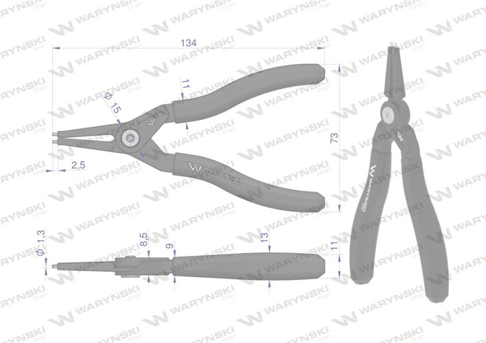 Specjalistyczne szczypce do pierścieni osadczych 127 mm zewnętrzne proste Waryński