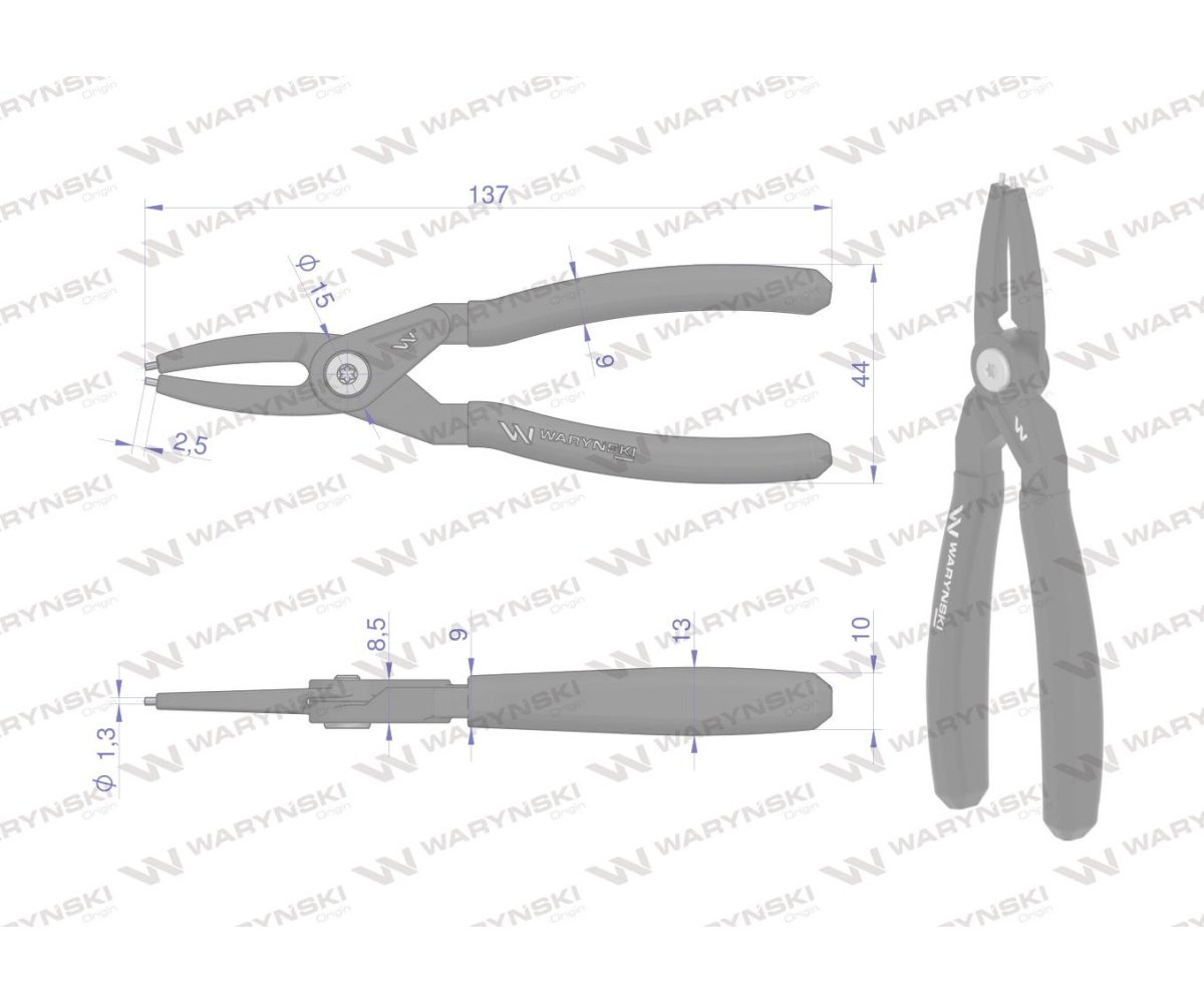 Specjalistyczne szczypce do pierścieni osadczych 127 mm wewnętrzne proste Waryński