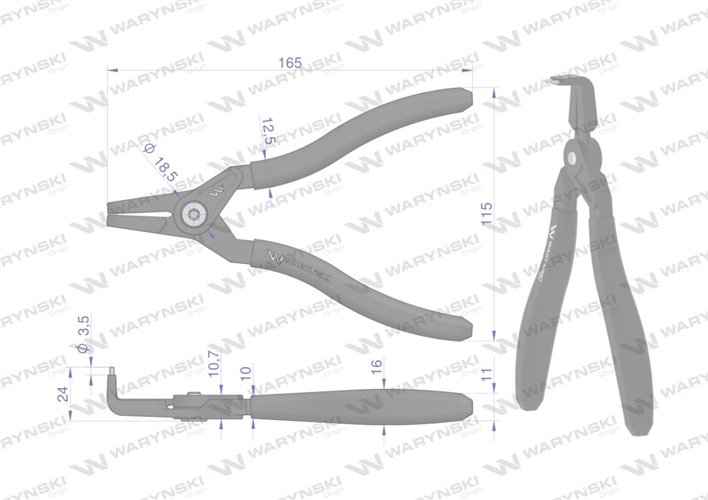 Specjalistyczne szczypce do pierścieni osadczych 178 mm zewnętrzne wygięte Waryński