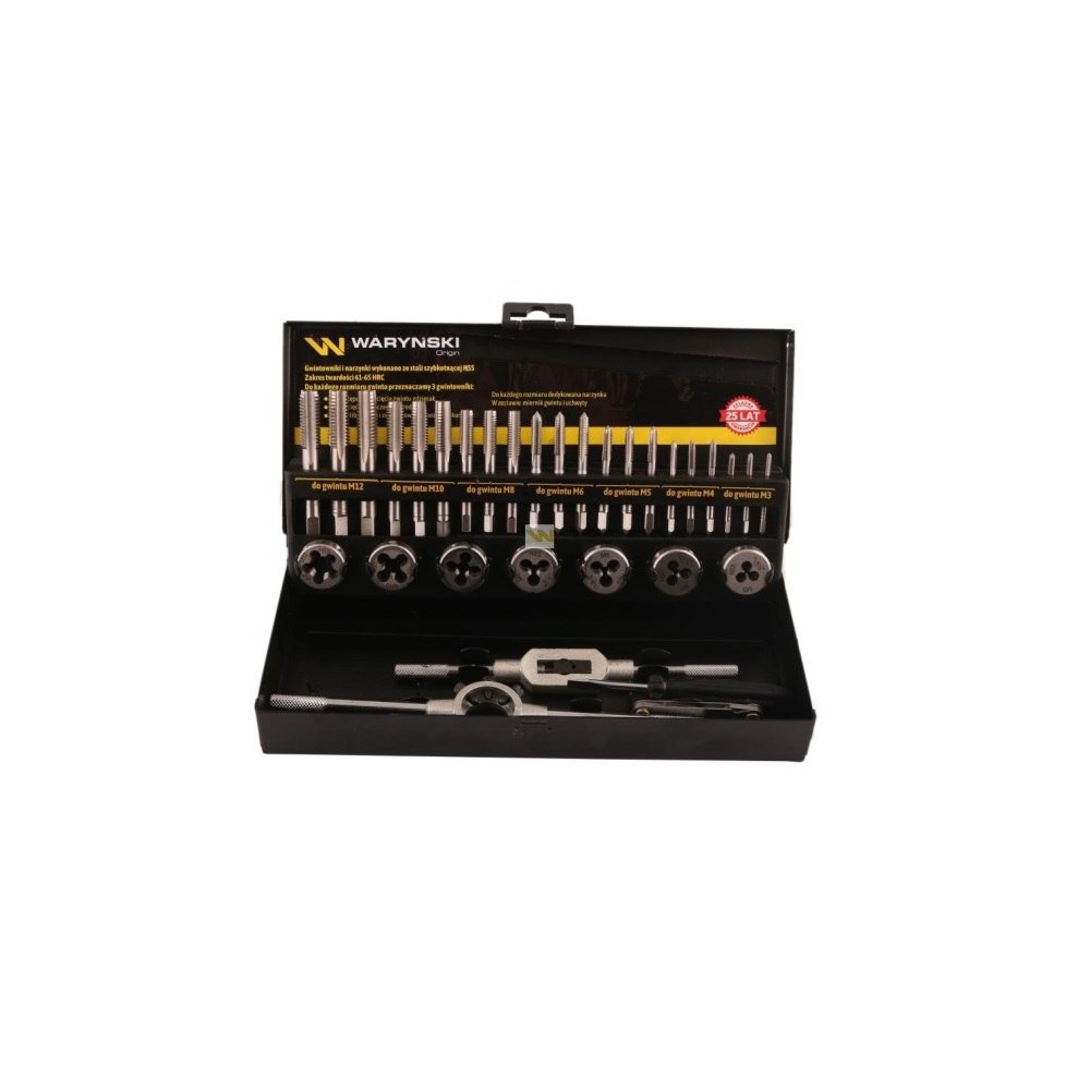 Zestaw narzynek i gwintowników ze stali HSS M3-M12 32 el Waryński