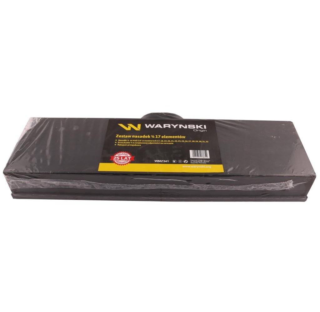 Zestaw nasadek 3/4 z odporną grzechotką i rękojeścią przegubową 17 el Waryński