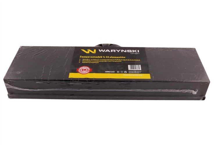 Zestaw nasadek 3/4 z odporną grzechotką i rękojeścią przegubową 16 el. Waryński