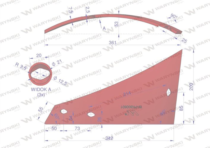 Pierś lewa trzyotworowa WY400 zastosowanie Vogel & Noot stal borowa WARYŃSKI