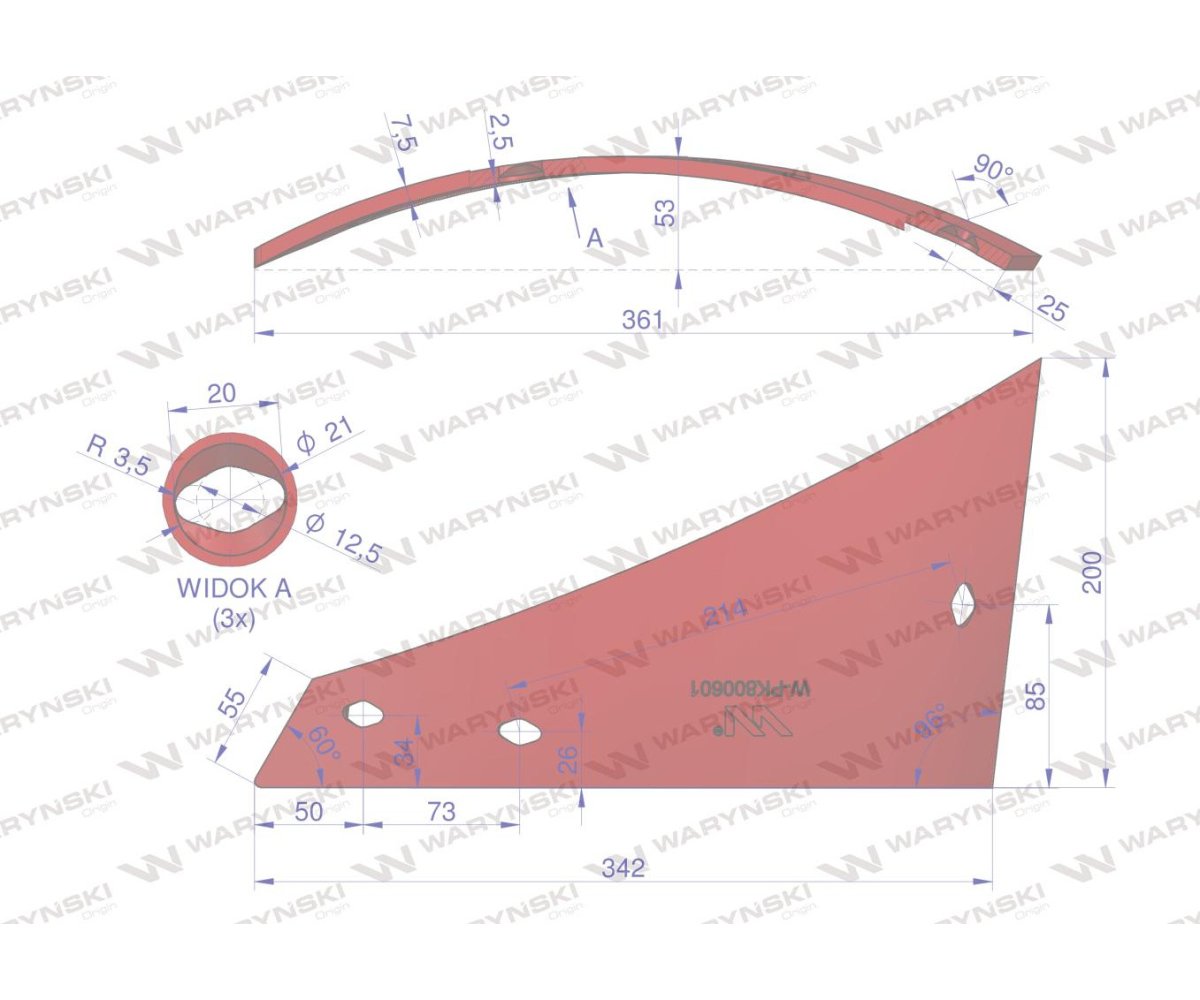 Pierś lewa trzyotworowa WY400 zastosowanie Vogel & Noot stal borowa WARYŃSKI