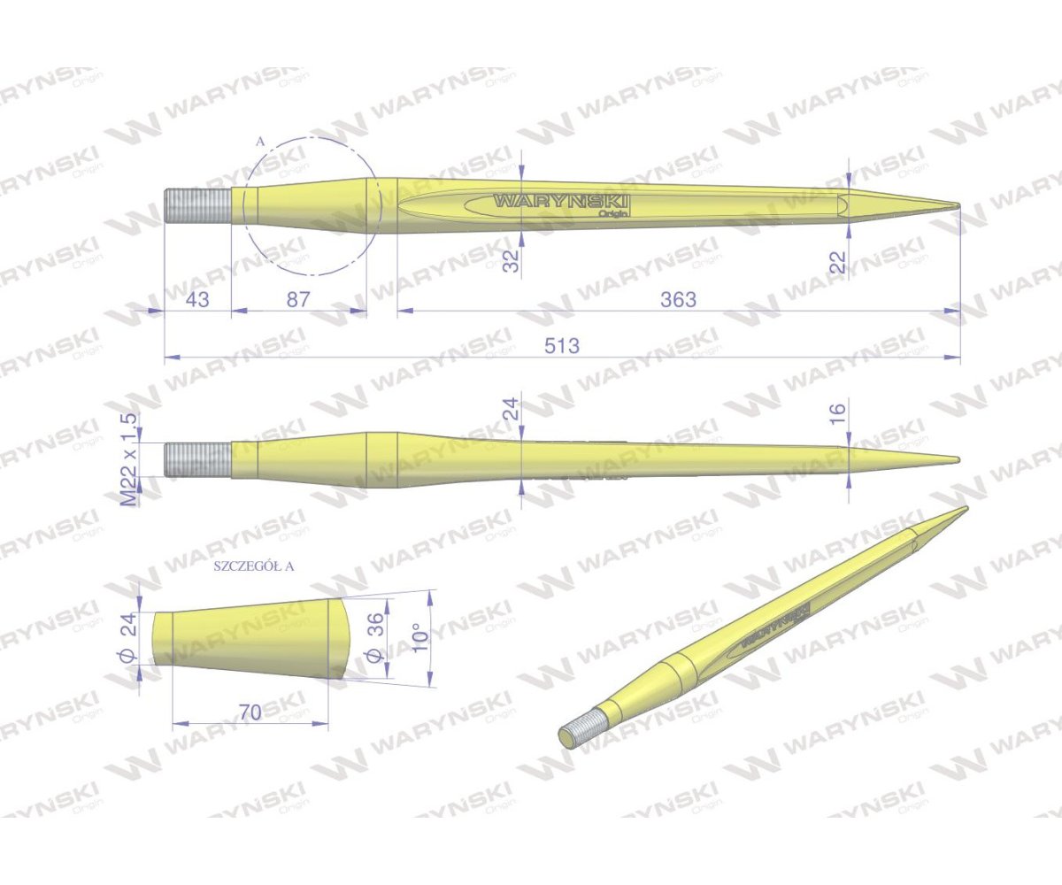 Ząb ładowacza uniwersalny prosty L- 510 mm Tur WARYŃSKI