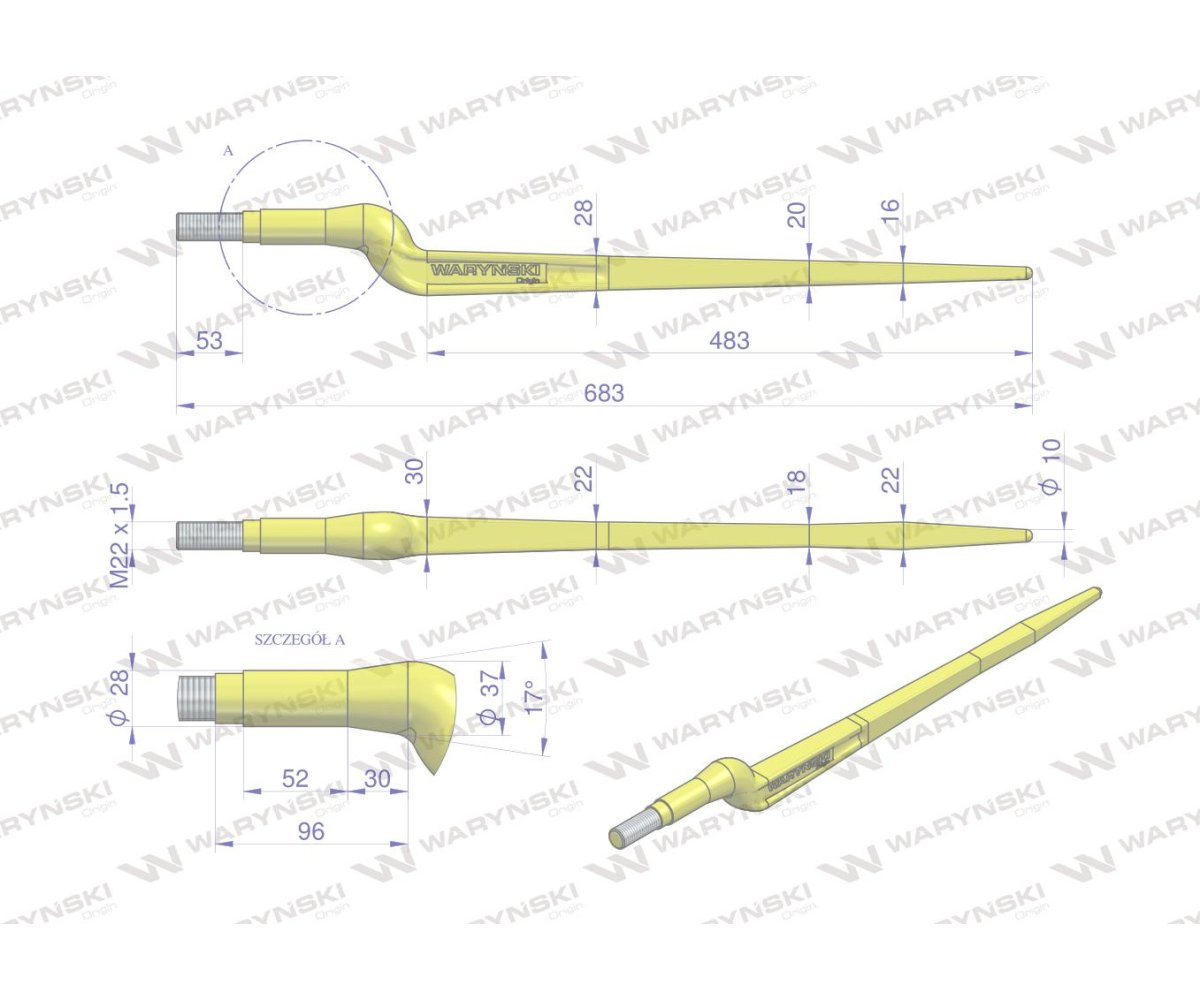 Ząb ładowacza uniwersalny Z L- 680 mm Tur WARYŃSKI