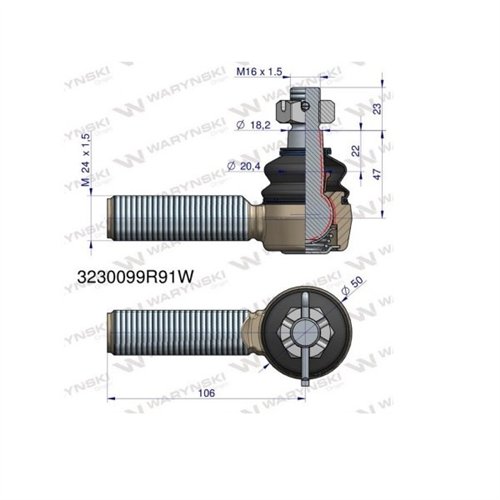 Przegub kierowniczy 106mm - M24x1,5 3230099R91 WARYŃSKI