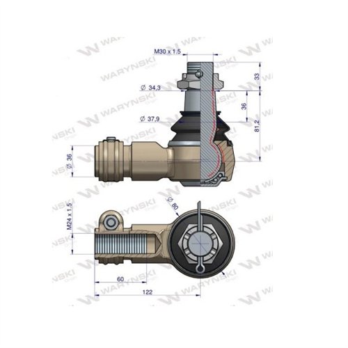 Przegub kierowniczy 122mm - M24x1,5 3229223R91 WARYŃSKI