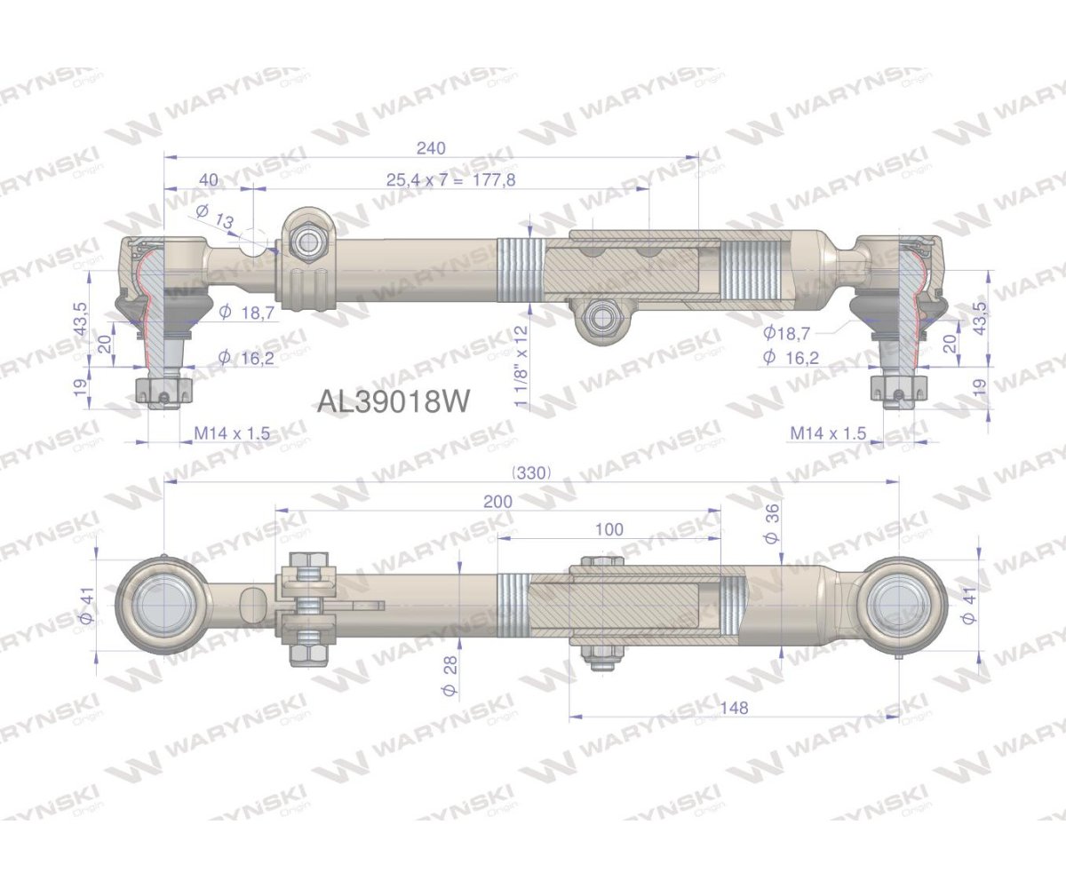 Drążek kierowniczy 330mm AL39018 WARYŃSKI