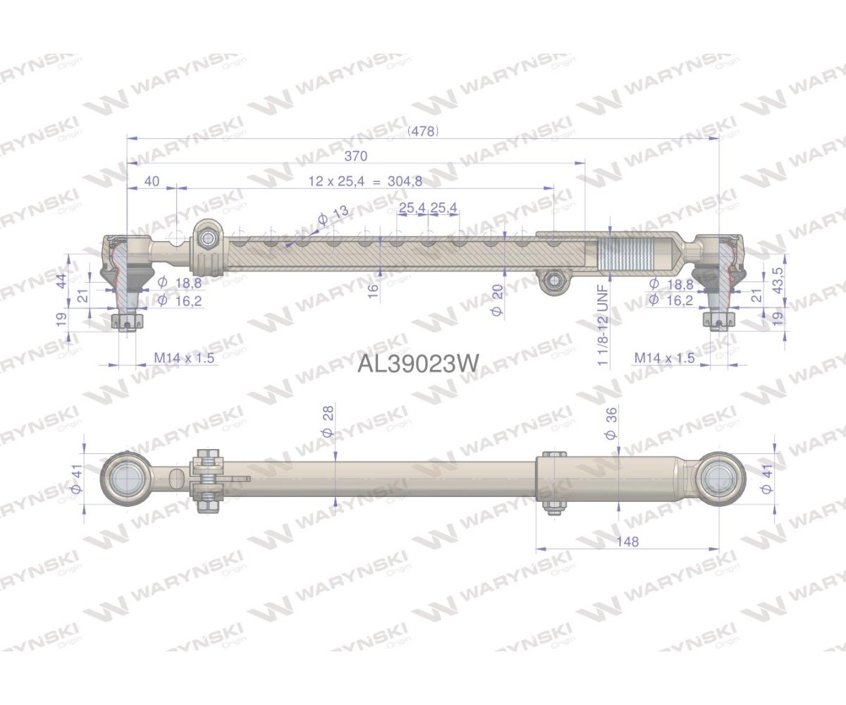 Drążek kierowniczy 478mm AL39023 WARYŃSKI