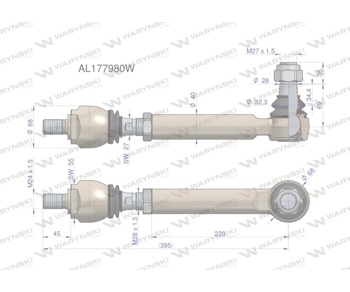 Drążek kierowniczy lewy 395mm AL177980 WARYŃSKI
