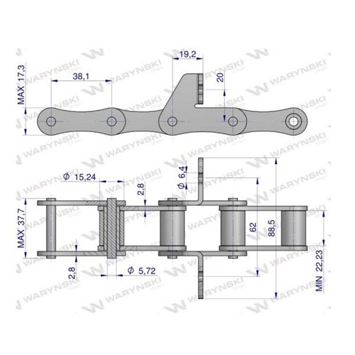 Łańcuch podajnika S52 łapka SD co 6 ogniwa 5m Waryński