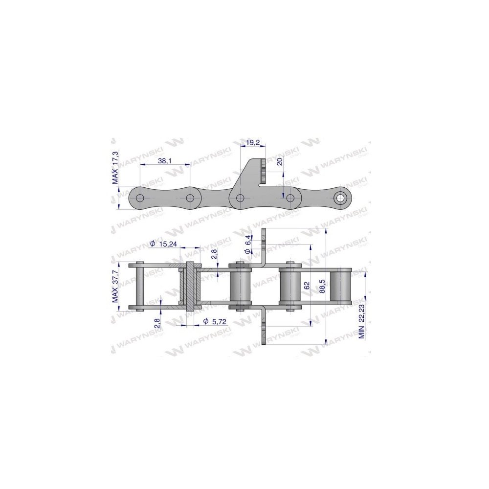 Łańcuch podajnika S52 łapka SD co 6 ogniwa 5m Waryński